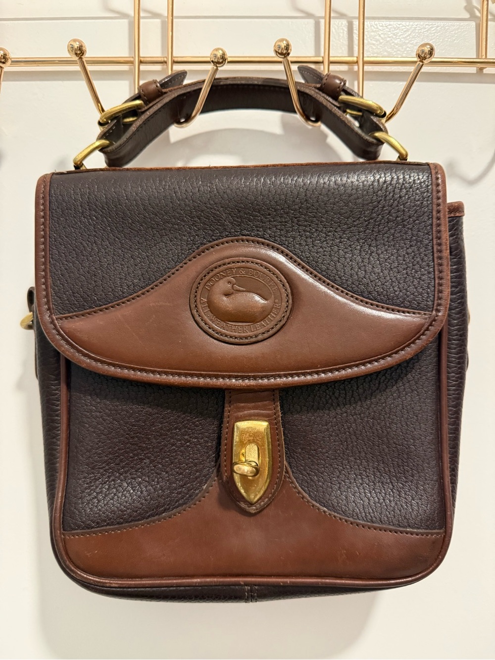 Dooney & Bourke Dark Brown and Medium Brown Leather Top-Handle Crossbody